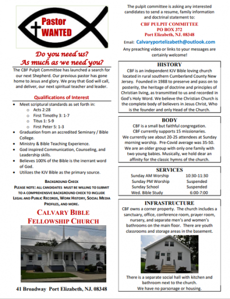 Calvary Bible Fellowship Church Port Elizabeth New Jersey